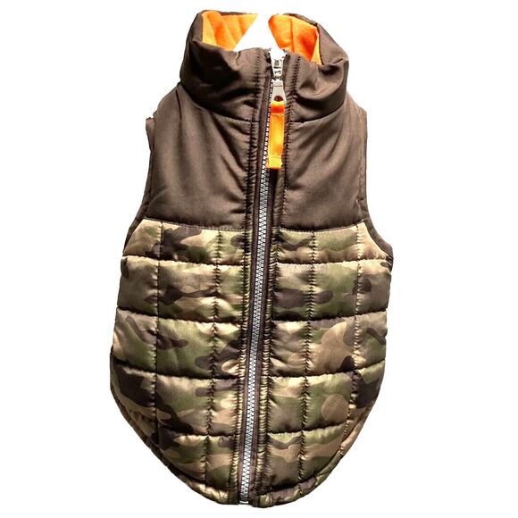 Camouflage HUNTING Dog Puffer Quilted Jacket Zippered Green Brown Orange Small - Picture 1 of 12